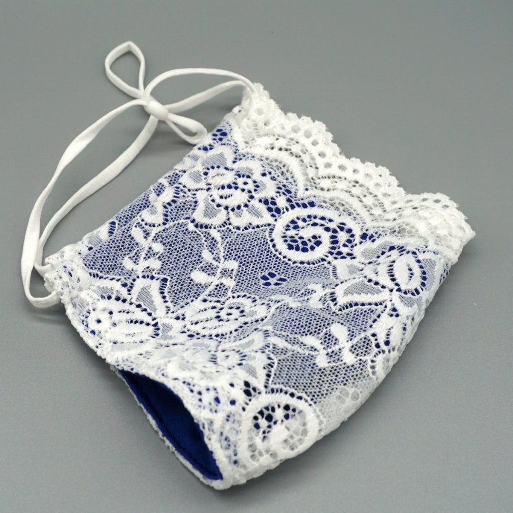 White Blue  Lace Face Mask Dust mask Fashion mask - Picture 4 of 5